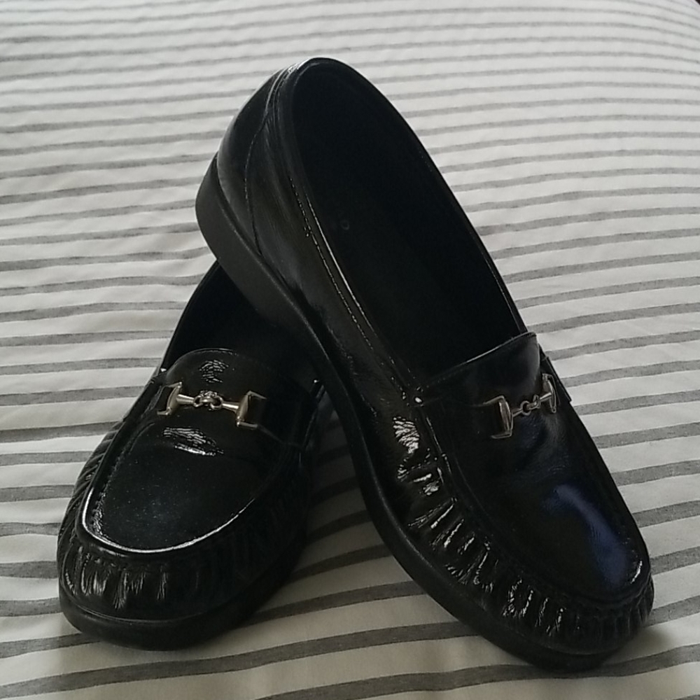 Black patent leather loafers